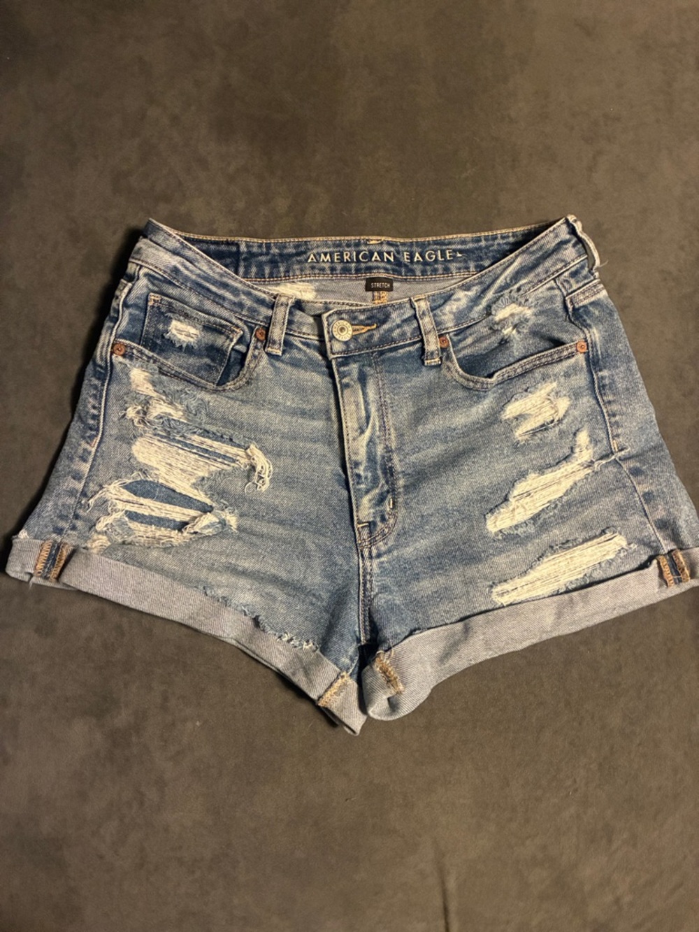 American Eagle Outfitters Distressed High Waist Denim Shorts - Blue